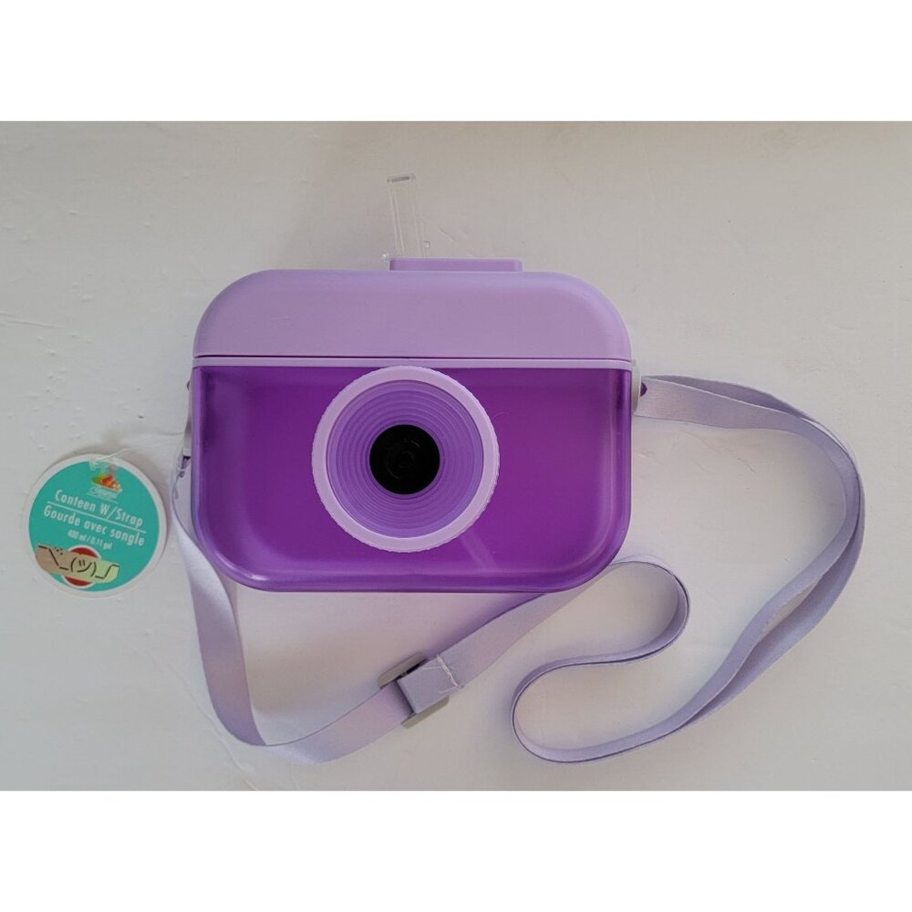 Purple Plastic Camera-Shaped Canteen With Strap
